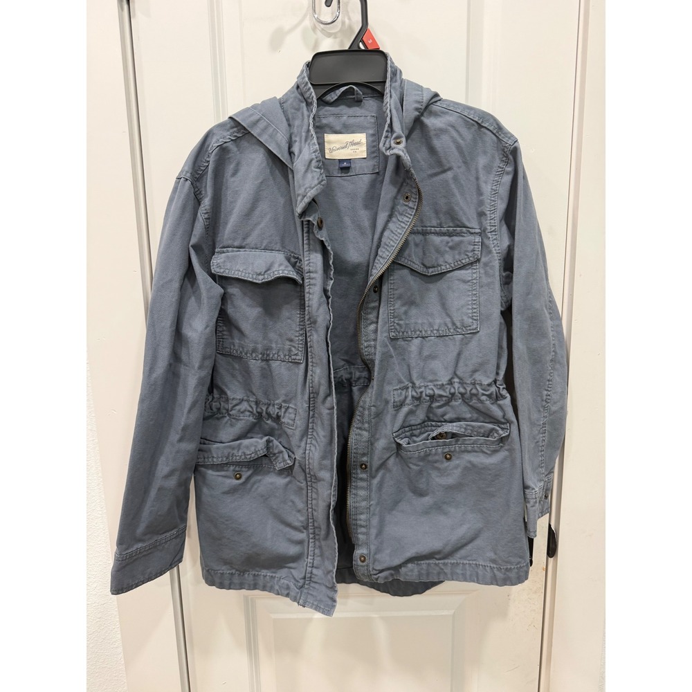 Universal Thread Mens Utility Jacket Blue Gray Hooded Field Coat Size M